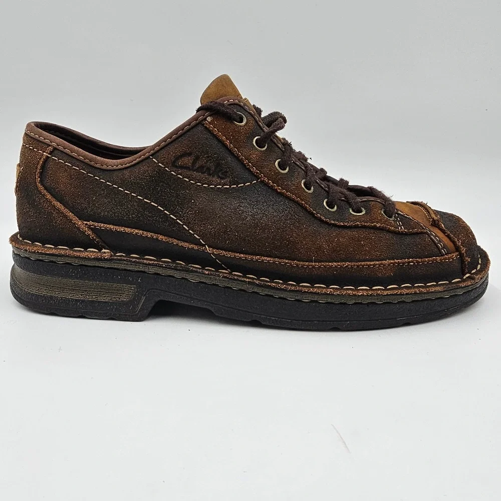 Clarks Mens 9.5M Brown Suede Leather Lace Up Low Top Casual Shoes